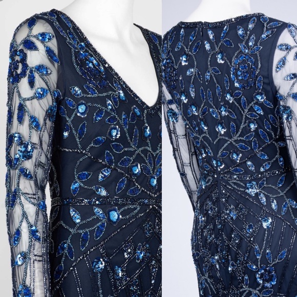 Aidan Mattox embellished sheer long sleeve long gown - Picture 5 of 17